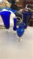 Lot of 4 Blue Glass Vases