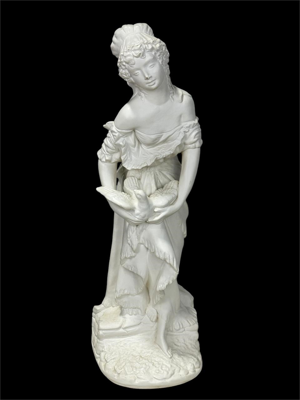 Large Chalkware Lady w/ Bird Sculpture