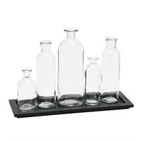 Creative Co-Op Black Wood Tray with Glass Bottle V