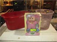 Cabbage Patch kids, trash can, bucket