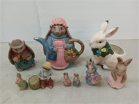 Asst rabbit figurines, planter, pitcher, etc