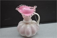 Fenton Pink Melon Ball Ruffled Glass Pitcher