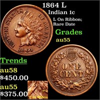1864 L Indian 1c Grades Choice AU