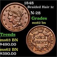 1848 Braided Hair 1c Grades Select Unc BN