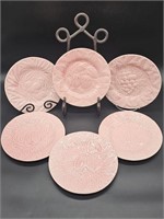 (6) Vintage  Bordalo Pinheiro Pink Majolica Plates