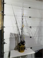 collection of 12 vintage fishing rods & reels