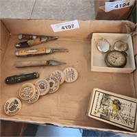 Vintage Pioneer Pocketknives, Wooden Nickels,