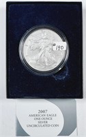 2007-W  $1 Silver Eagle   Unc   Box & COA