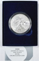 2008-W  $1 Silver Eagle   Unc   Box & COA