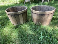 Vintage Wood Barrel Type Planters (2)