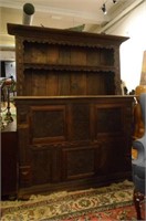 Antique European carved oak hutch cupboard