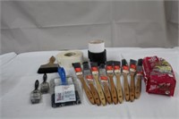 Paint brushes (new), steel wool pads, drywall