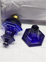 VINTAGE COBALT BLUE GLASS OIL LAMP