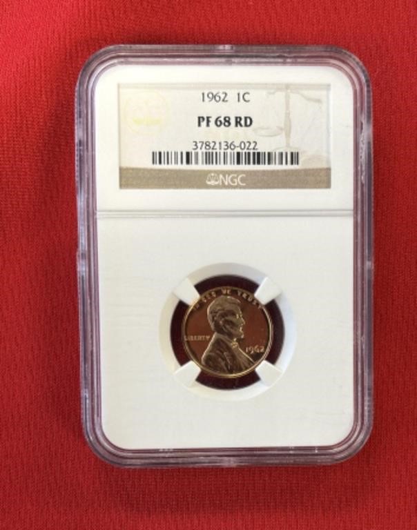 1962 PROOF  LINCOLN CENT GRADED PF68 RED