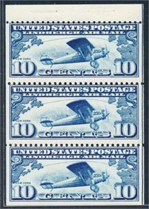 USA #C10a BOOKLET PANE OF 3 AVE-FINE LH