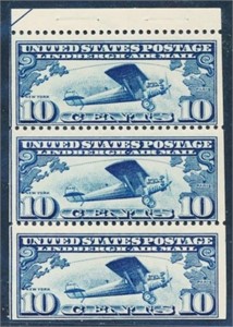 USA #C10a BOOKLET PANE OF 3 MINT FINE H