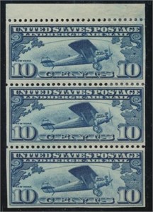 USA #C10a BOOKLET PANE OF 3 MINT VF H