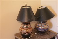 2 Hand Painted Terra Cotta Pot Lamps