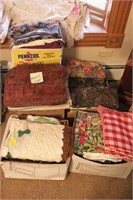 4 Boxes of Fabric & Quilt Top
