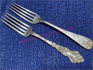 2 Old Sterling Silver fancy forks 2.80-ozt