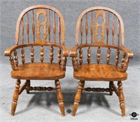 Pair Of Spindle Back Dining Arm Chairs
