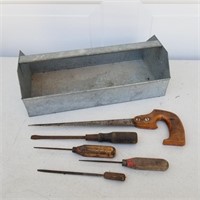 Galvanized Metal Tool Tote - Vintage Tools