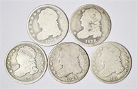 FIVE (5) CAPPED BUST DIMES