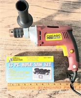 Chicago electric power drill and 13 pc. Hole saw t