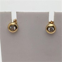 14k Gold Earrings W Clear Stone
