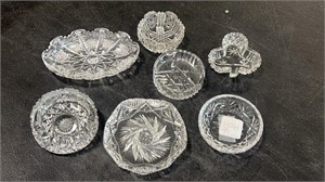Seven Small Cut Glass Ashtrays & Nut Dishes