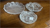 Three Cut Glass Small Flat Bowls