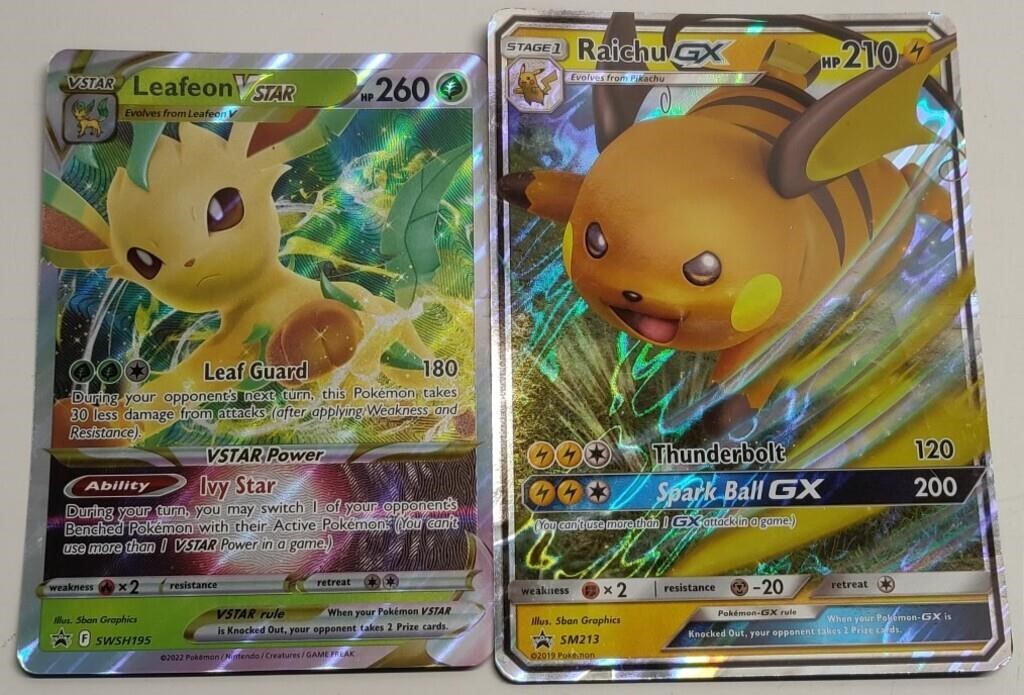 2 Oversized Pokemon Cards' Thunderbolt & Leaf