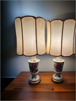 Pair of Vintage Floral Table Lamps with Shades