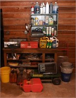 Vintage Work Bench, Shelf & All Contents