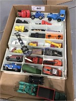 Match Box & other cars, trucks w/tray