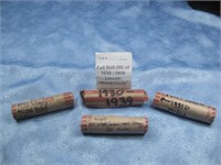 4 Rolls Assorted Wheat Cents 1 w/ Indian Head Cent