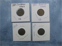 4 Indian Head Cents - 1884, 1897, 1905 & 1907