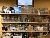 Shelf of Coffee Jars, Vases, Milk Bottle