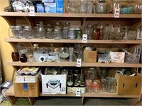 Shelf Including Vases, Brown Glass Humidor, Timer,
