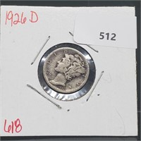 1926-D 90% Silver Mercury Dime 10 Cents