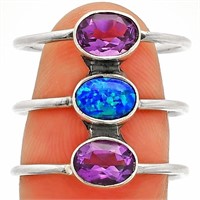 925 Sterling Silver Amethyst and Fire Opal Ring