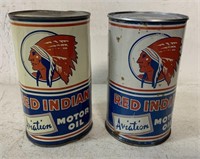 2 Red Indian Aviation Motor Oil Imperial Qt. cans