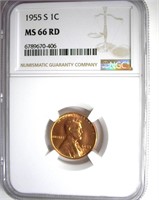 1955-S Cent NGC MS66 RD