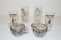 Vintage Barware Glasses Old Crow, WB Box