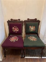 NEEDLE POINTED SEAT AND BACK VICTORIAN CHAIRS 36"