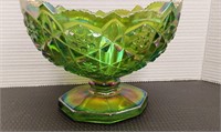 Vintage Green Ruffled Iredescent Carnival Glass