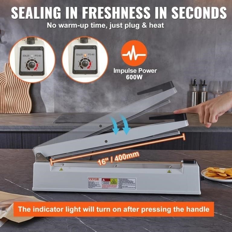 VEVOR Impulse Sealer 16 inch, Manual Heat Sealing