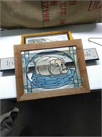 Painted glass pig and miscellaneous