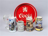 Beer Steins and Coors Tray