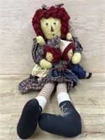 24 inch Rag doll holding 2 small dolls